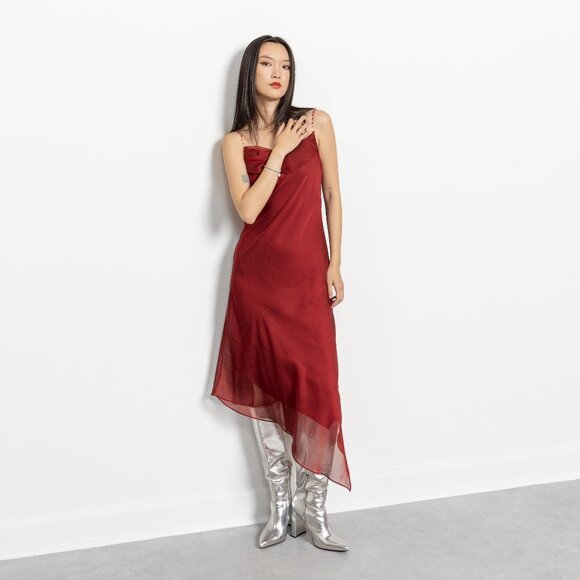 90s Vintage Maroon Slip Dress, Beaded Straps, Small - Picture 5 of 10